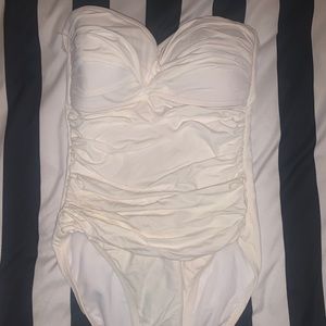 Cream Strapless Rouched Swimsuit